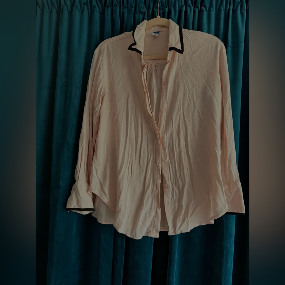 Elegant Pink Blouse with Black Trim